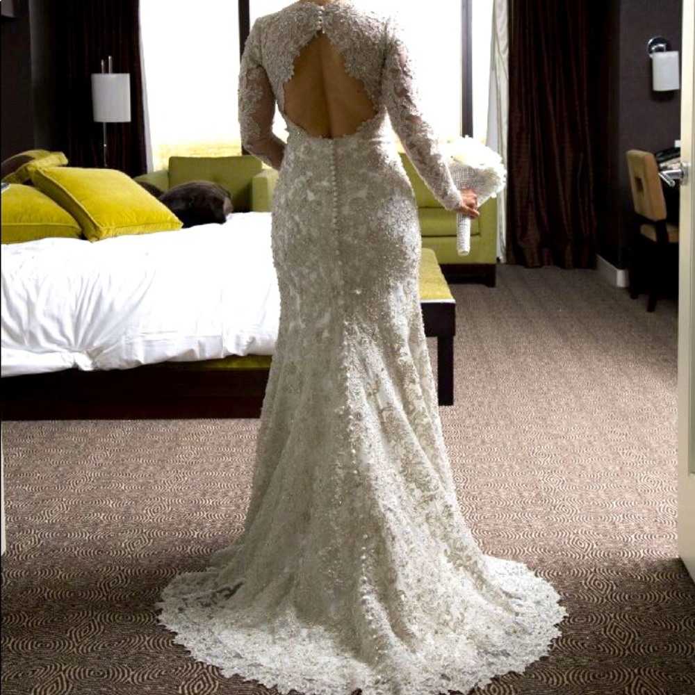 Allure Bridals lace & Swarovski crystals wedding gown. Size 8